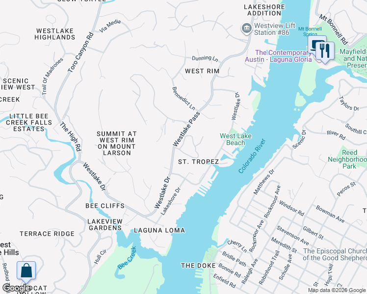 map of restaurants, bars, coffee shops, grocery stores, and more near 2025 Rue De Saint Tropez in Austin