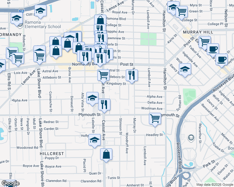 map of restaurants, bars, coffee shops, grocery stores, and more near in Jacksonville