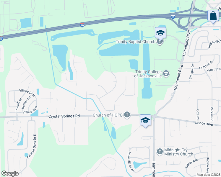 map of restaurants, bars, coffee shops, grocery stores, and more near 1076 Victory Lake Drive in Jacksonville