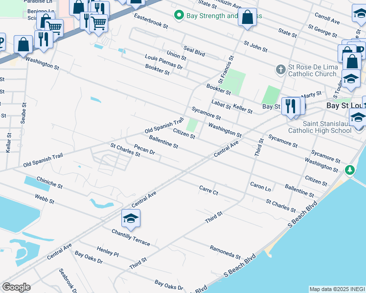 map of restaurants, bars, coffee shops, grocery stores, and more near 413 Ballentine Street in Bay St. Louis