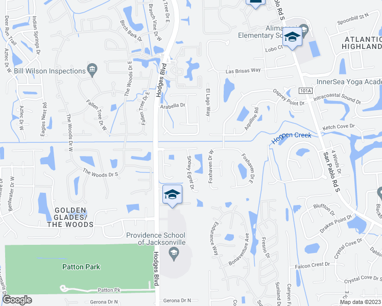 map of restaurants, bars, coffee shops, grocery stores, and more near 2391 Snowy Egret Drive in Jacksonville