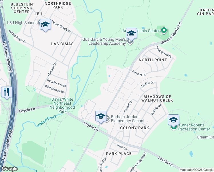 map of restaurants, bars, coffee shops, grocery stores, and more near 6308 Keegans Drive in Austin