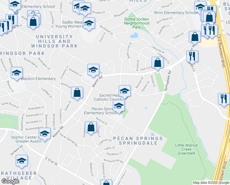 map of restaurants, bars, coffee shops, grocery stores, and more near 3011 Maplelawn Circle in Austin