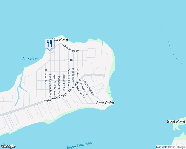 map of restaurants, bars, coffee shops, grocery stores, and more near Perdido Gate Drive in Orange Beach