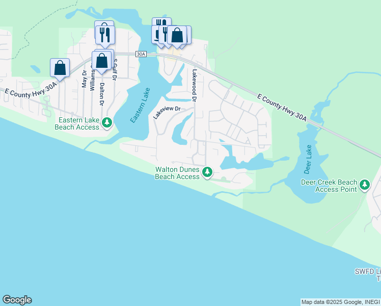 map of restaurants, bars, coffee shops, grocery stores, and more near 1 Dunes Estates Boulevard in Santa Rosa Beach