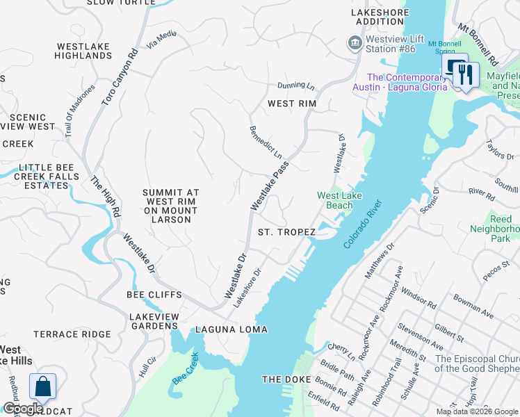 map of restaurants, bars, coffee shops, grocery stores, and more near 2025 Rue De Saint Tropez in Austin
