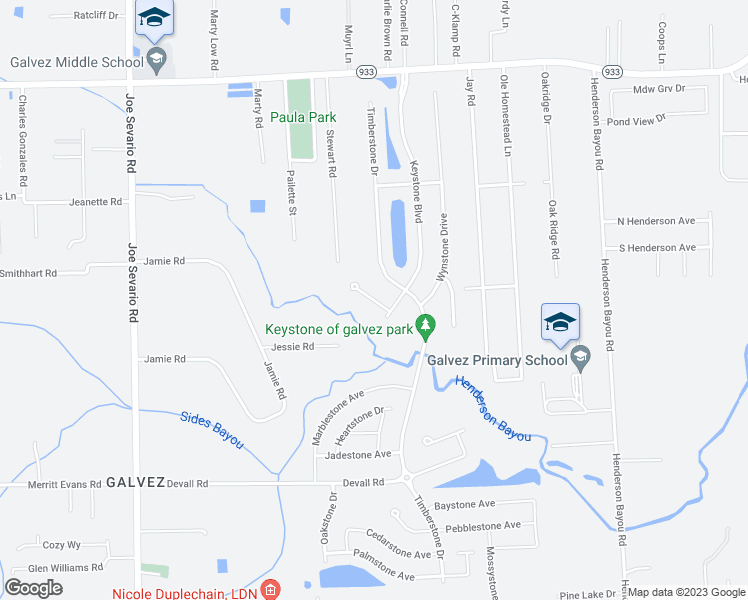 map of restaurants, bars, coffee shops, grocery stores, and more near 42301 Lakestone Drive in Prairieville