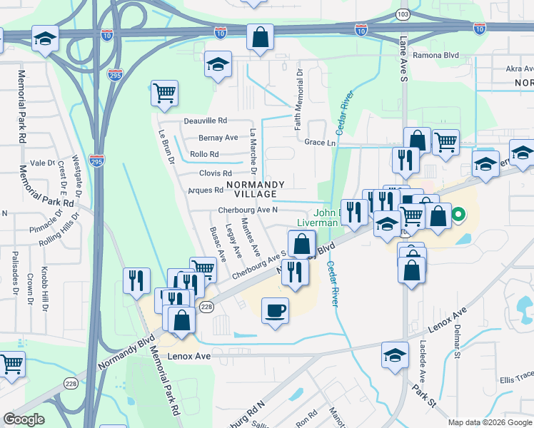 map of restaurants, bars, coffee shops, grocery stores, and more near 1031 La Marche Drive in Jacksonville