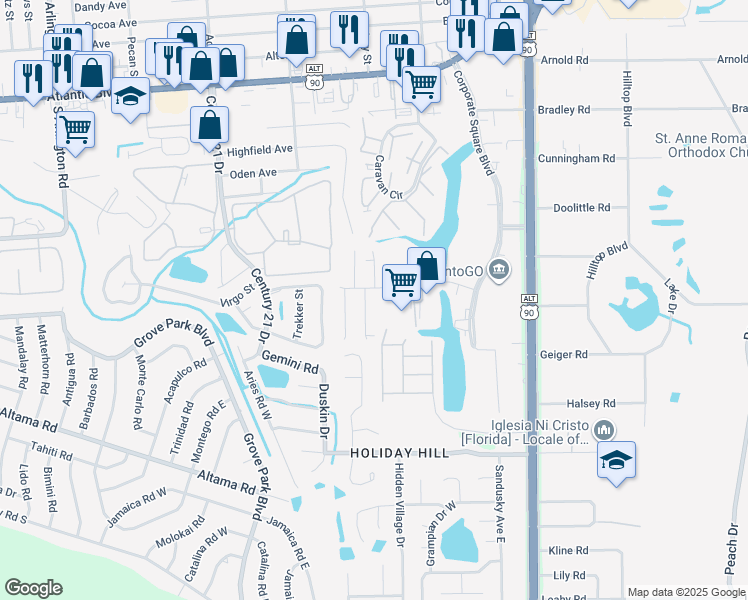 map of restaurants, bars, coffee shops, grocery stores, and more near 8810 Corporate Square Ct in Jacksonville