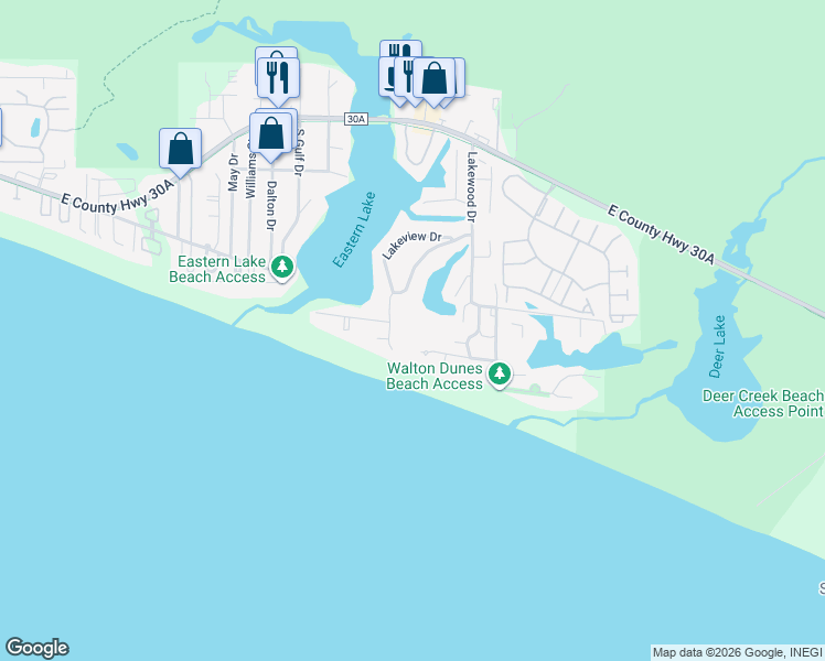 map of restaurants, bars, coffee shops, grocery stores, and more near 172 Chivas Lane in Santa Rosa Beach