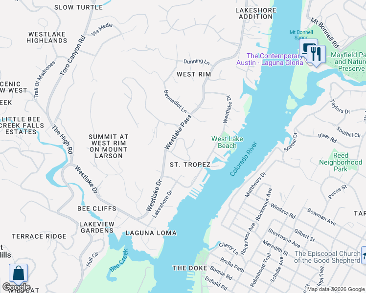 map of restaurants, bars, coffee shops, grocery stores, and more near 2001 Rue De Saint Tropez in Austin