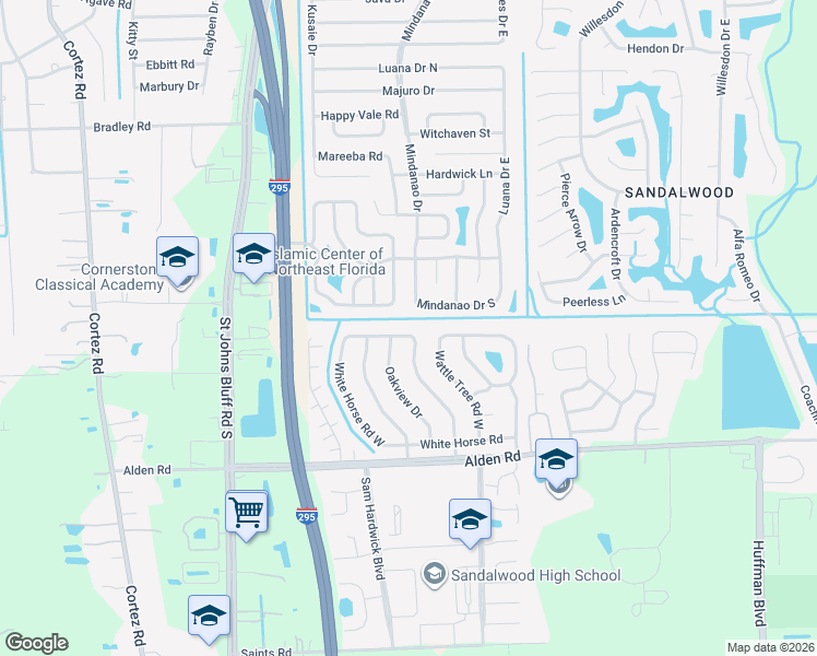 map of restaurants, bars, coffee shops, grocery stores, and more near 11665 Summer Tree Road North in Jacksonville