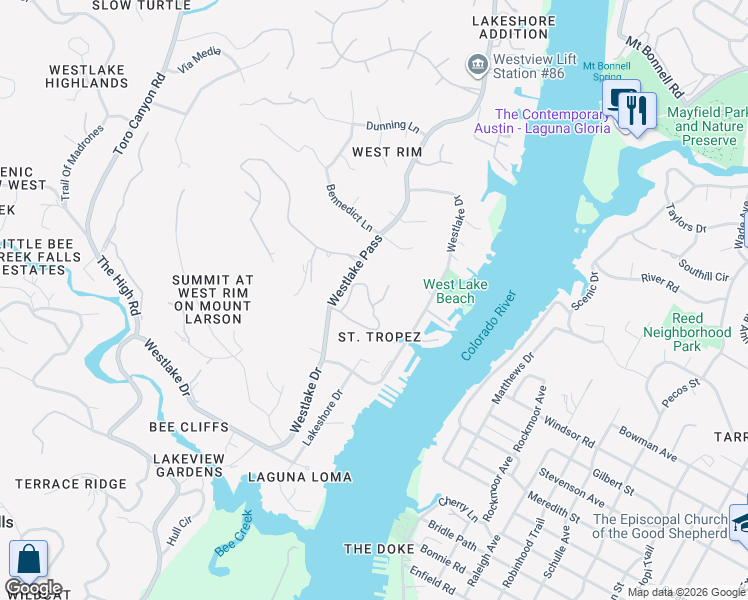 map of restaurants, bars, coffee shops, grocery stores, and more near 2001 Rue De Saint Tropez in Austin