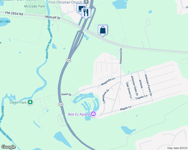 map of restaurants, bars, coffee shops, grocery stores, and more near 328 Pine Mist Lane in Conroe