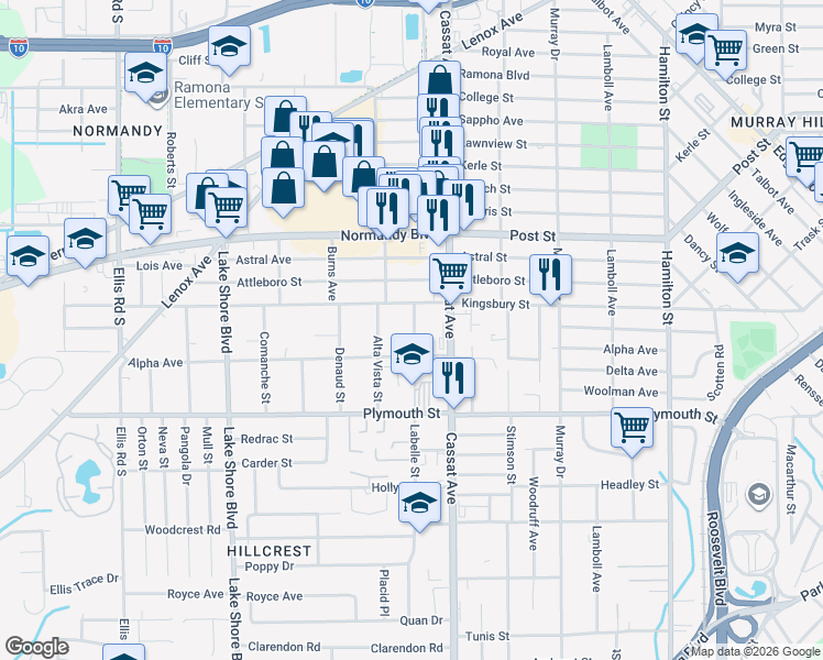 map of restaurants, bars, coffee shops, grocery stores, and more near 1120 Labelle Street in Jacksonville