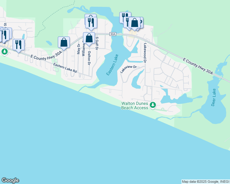map of restaurants, bars, coffee shops, grocery stores, and more near 16 San Roy Road in Santa Rosa Beach