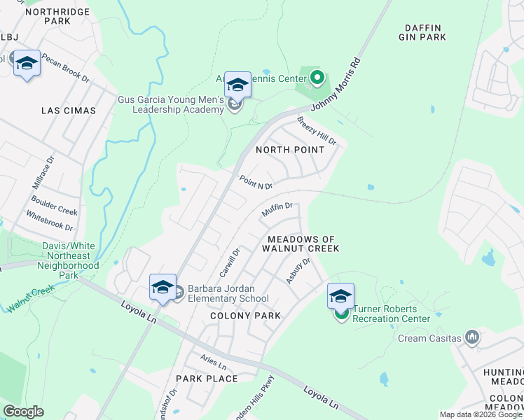 map of restaurants, bars, coffee shops, grocery stores, and more near 7333 Muffin Drive in Austin