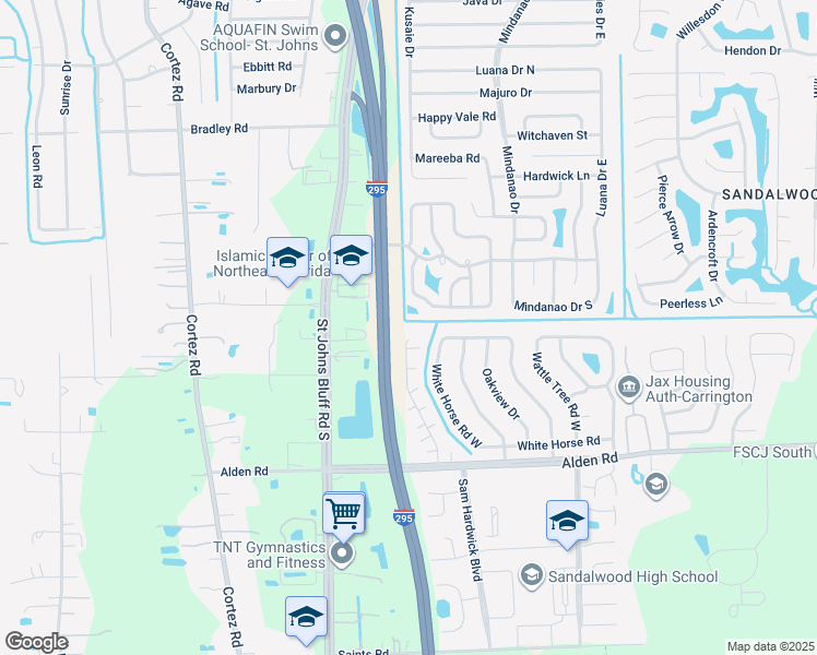 map of restaurants, bars, coffee shops, grocery stores, and more near 2411 Whispering Woods Boulevard in Jacksonville