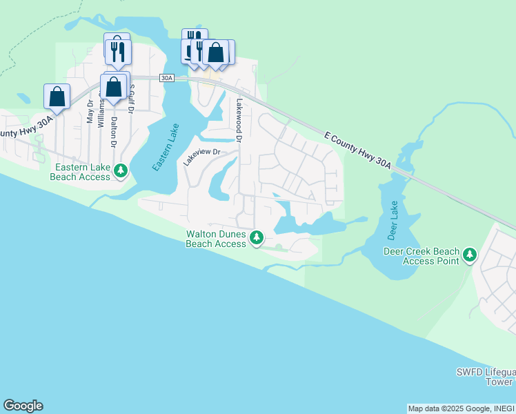 map of restaurants, bars, coffee shops, grocery stores, and more near 93 Beachfront Trail in Santa Rosa Beach