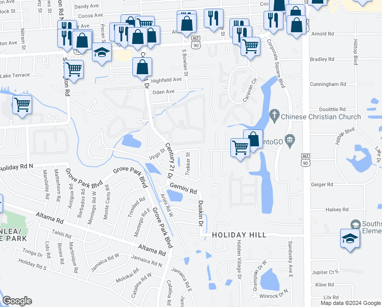 map of restaurants, bars, coffee shops, grocery stores, and more near 711 Trekker Street in Jacksonville