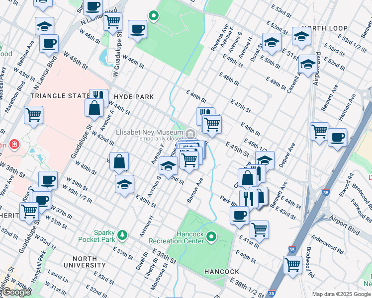 map of restaurants, bars, coffee shops, grocery stores, and more near 4312 Avenue H in Austin
