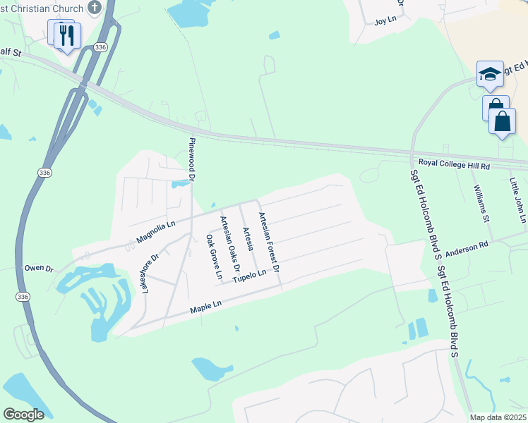 map of restaurants, bars, coffee shops, grocery stores, and more near 110 Red Oak Lane in Conroe