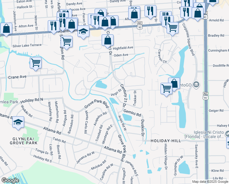 map of restaurants, bars, coffee shops, grocery stores, and more near 8153 Virgo Street in Jacksonville