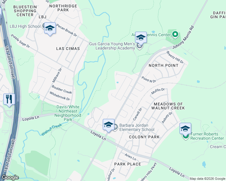map of restaurants, bars, coffee shops, grocery stores, and more near 6308 Keegans Drive in Austin