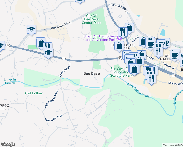 map of restaurants, bars, coffee shops, grocery stores, and more near in Bee Cave