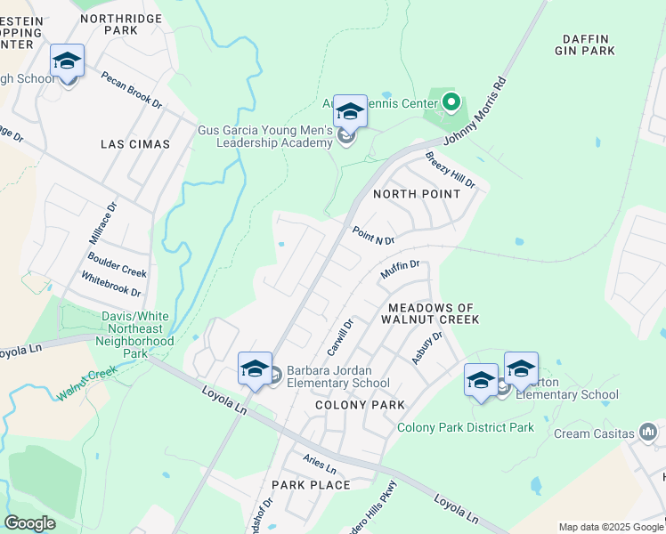 map of restaurants, bars, coffee shops, grocery stores, and more near 7203 Ellington Circle in Austin