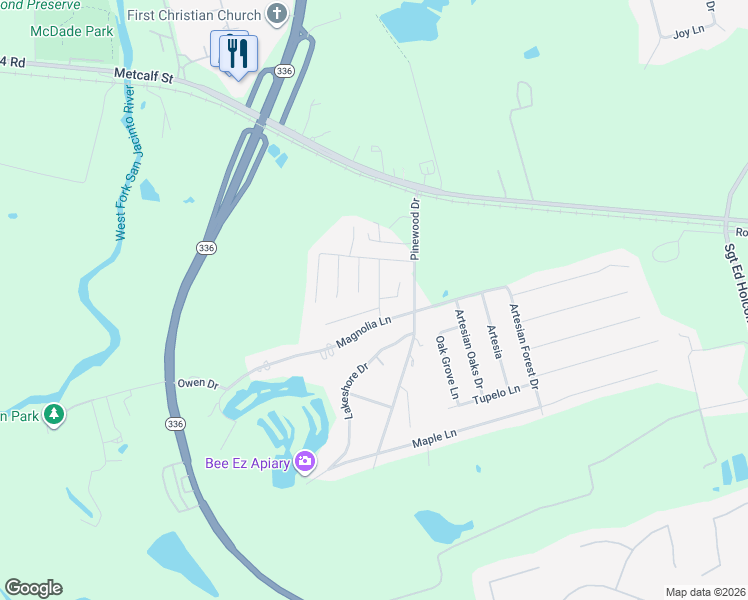 map of restaurants, bars, coffee shops, grocery stores, and more near 316 Falling Pine Drive in Conroe