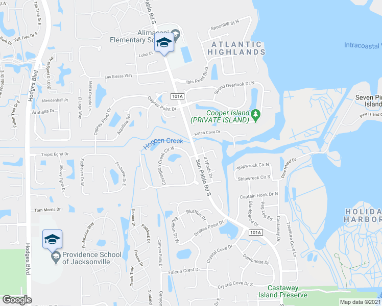 map of restaurants, bars, coffee shops, grocery stores, and more near 2367 Covington Creek Circle East in Jacksonville