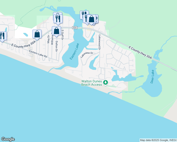 map of restaurants, bars, coffee shops, grocery stores, and more near 172 Chivas Lane in Santa Rosa Beach