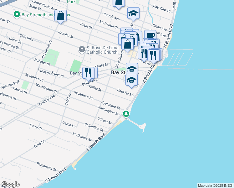 map of restaurants, bars, coffee shops, grocery stores, and more near 131 Keller Street in Bay St. Louis