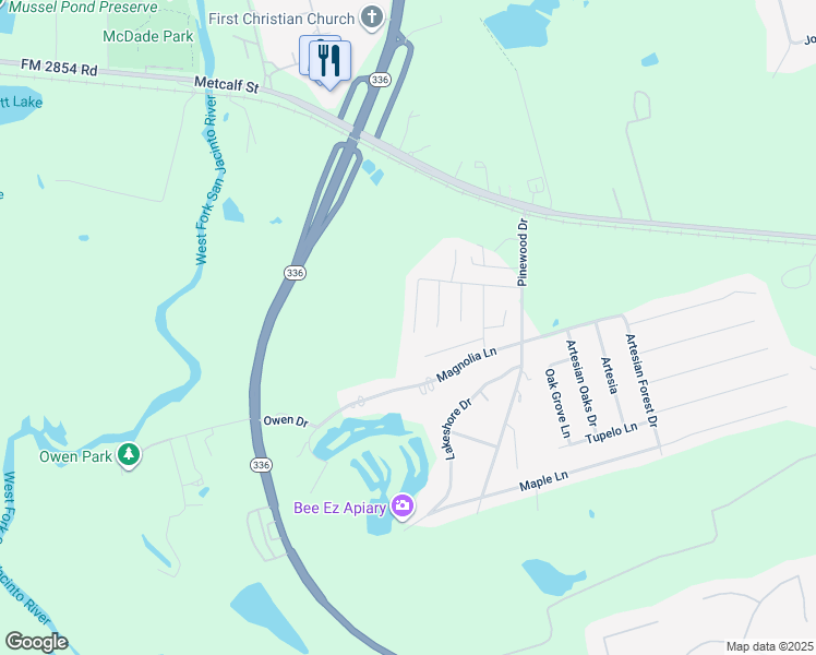 map of restaurants, bars, coffee shops, grocery stores, and more near 328 Pine Mist Lane in Conroe
