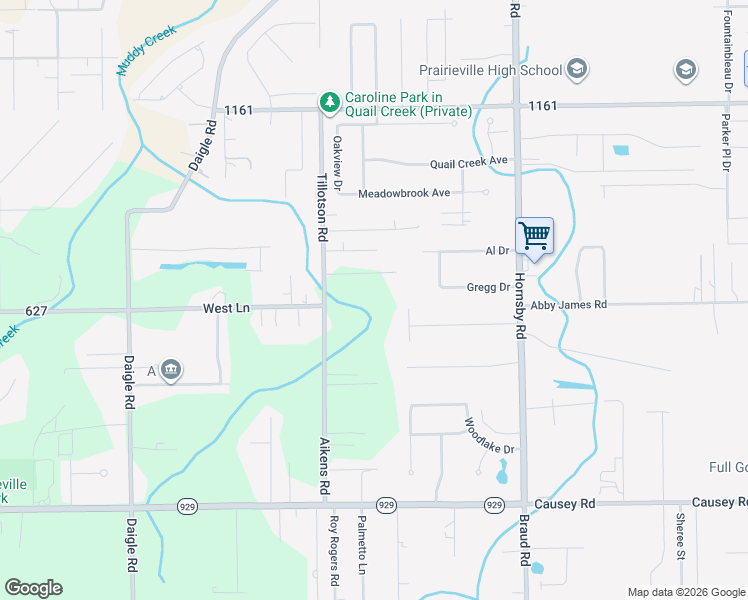 map of restaurants, bars, coffee shops, grocery stores, and more near 16274 Tillotson Road in Prairieville