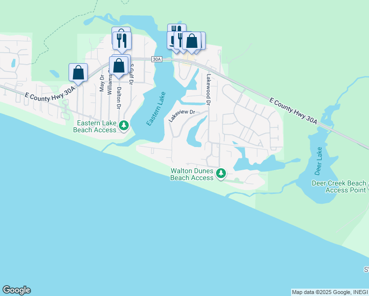 map of restaurants, bars, coffee shops, grocery stores, and more near 172 Chivas Lane in Santa Rosa Beach
