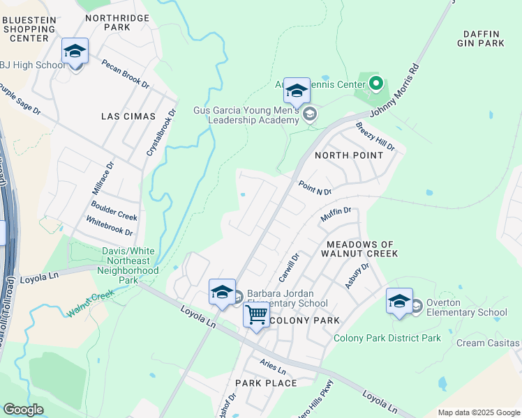 map of restaurants, bars, coffee shops, grocery stores, and more near 7124 Boyle Drive in Austin