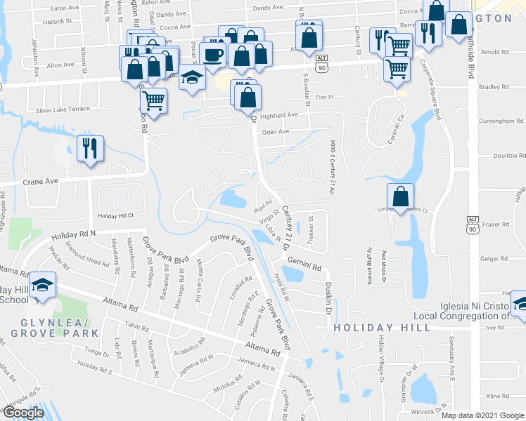 map of restaurants, bars, coffee shops, grocery stores, and more near 8153 Virgo Street in Jacksonville