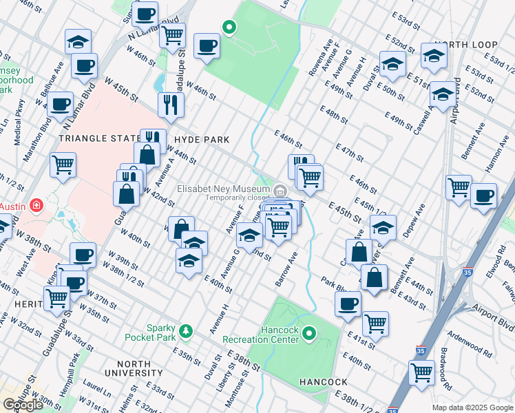 map of restaurants, bars, coffee shops, grocery stores, and more near 4312 Avenue G in Austin