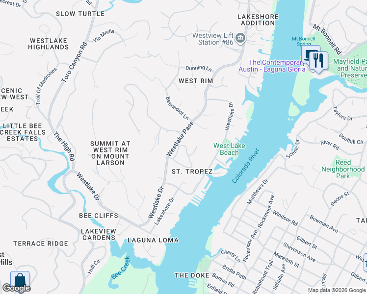 map of restaurants, bars, coffee shops, grocery stores, and more near 2012 Rue de Saint Tropez in Austin