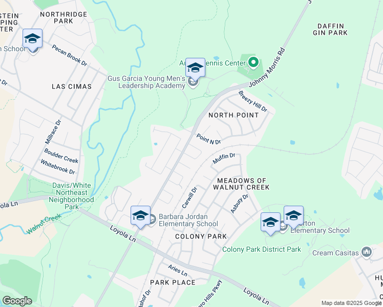 map of restaurants, bars, coffee shops, grocery stores, and more near 7203 Ellington Circle in Austin