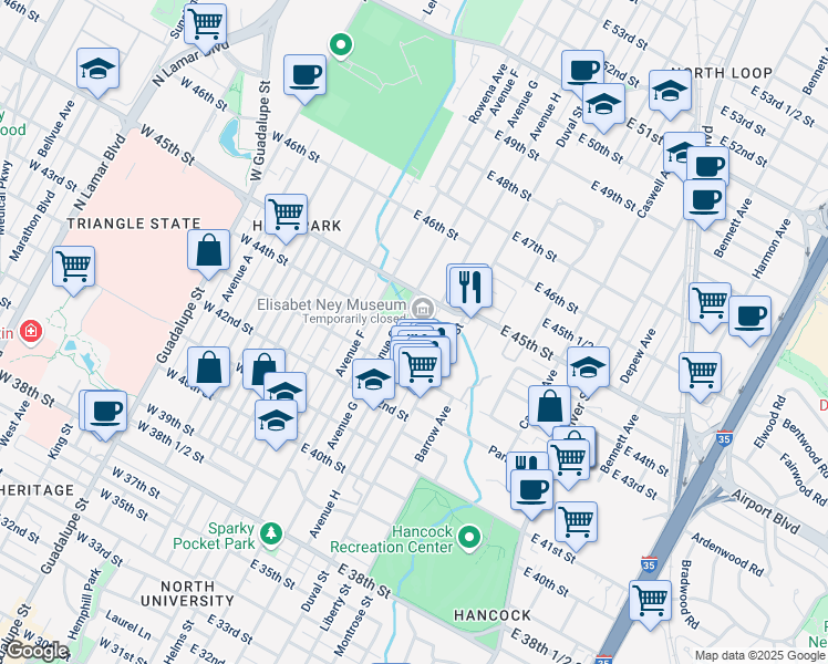 map of restaurants, bars, coffee shops, grocery stores, and more near 4312 Avenue H in Austin