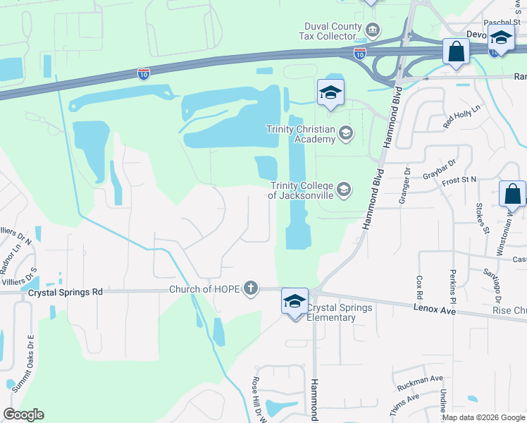 map of restaurants, bars, coffee shops, grocery stores, and more near 1032 Morning Stroll Lane in Jacksonville