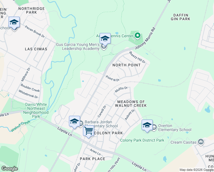 map of restaurants, bars, coffee shops, grocery stores, and more near 7219 Ellington Circle in Austin