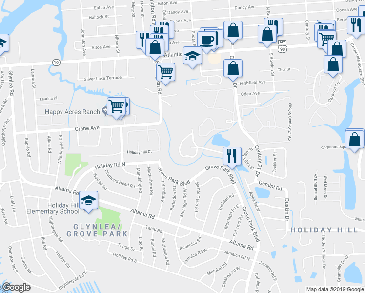 map of restaurants, bars, coffee shops, grocery stores, and more near 278 Aquarius Circle North in Jacksonville