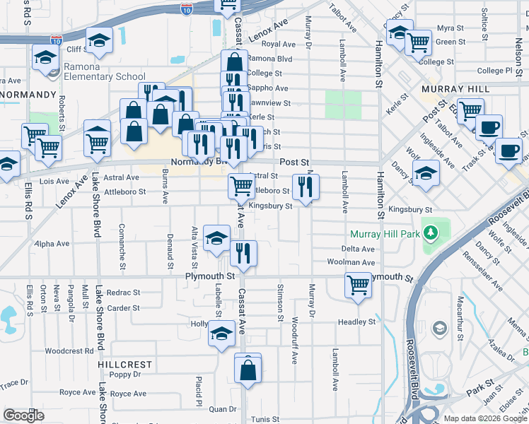 map of restaurants, bars, coffee shops, grocery stores, and more near in Jacksonville