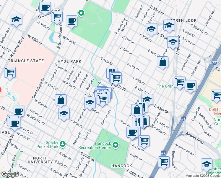 map of restaurants, bars, coffee shops, grocery stores, and more near in Austin