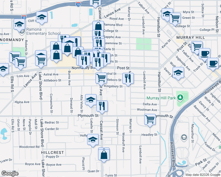 map of restaurants, bars, coffee shops, grocery stores, and more near in Jacksonville
