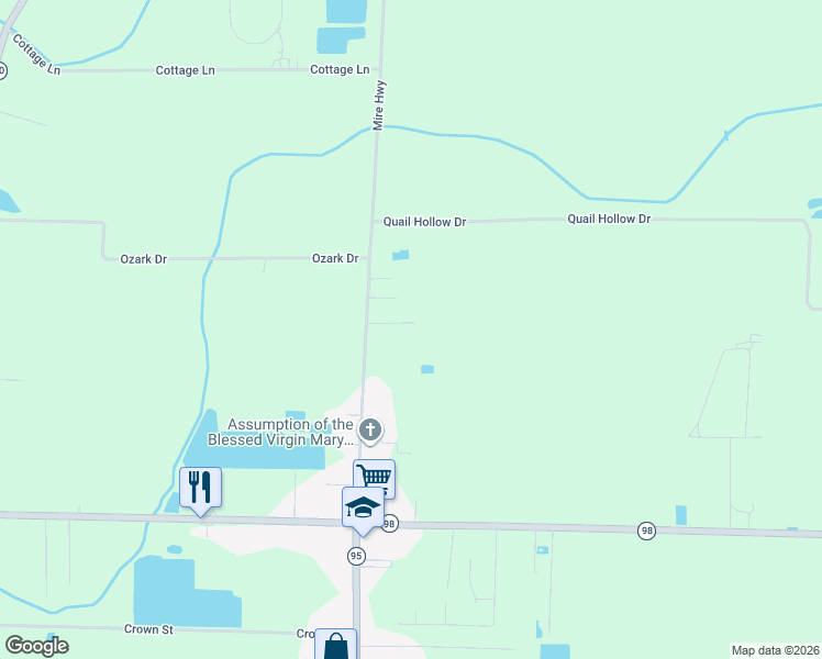 map of restaurants, bars, coffee shops, grocery stores, and more near 6174 Mire Highway in Church Point